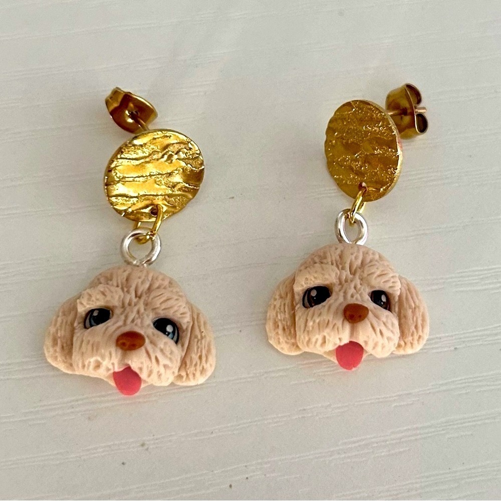 Handmade Puppies 🐶 head small sculptures made with cold porcelain earrings New